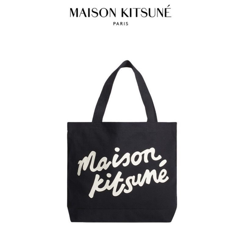 Maison Kitsune🇯🇵  Handwritten Style Fashion Canvas Tote Bag กระเป๋าผ้าแบบลายมือเขียน
