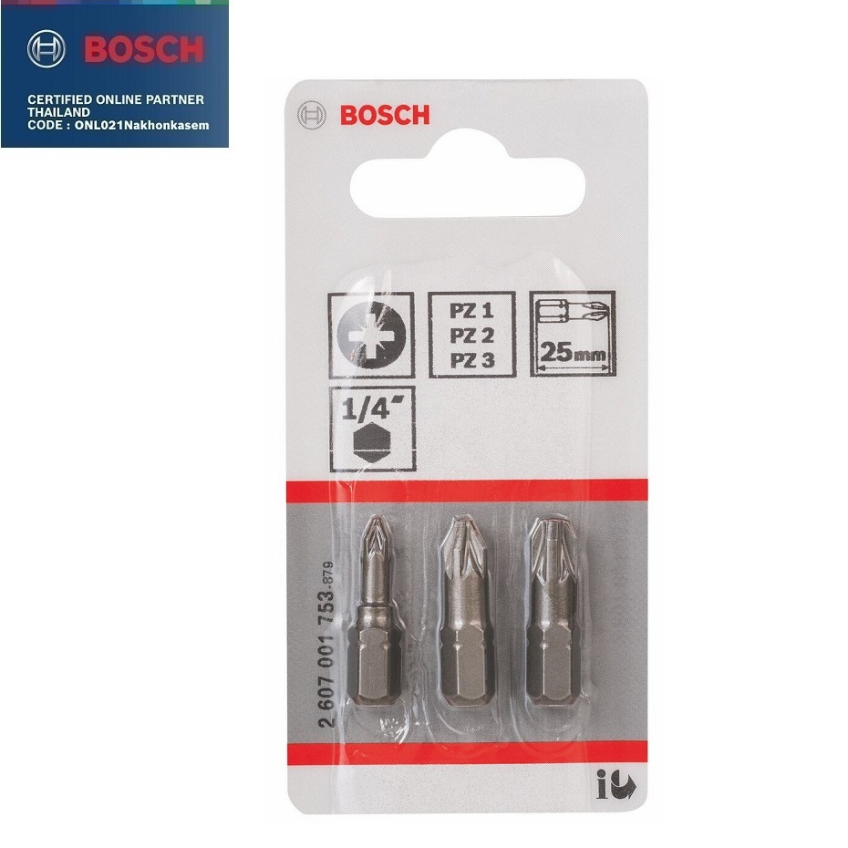 BOSCH ดอกไขควง25มม. PZ1 / PZ2 / PZ3 รุ่น 2607001753 ของแท้100%
