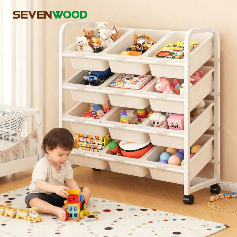 SEVENWOOD ชั้นวางของ ชั้นเก็บของ ชั้นวาง ชั้นวางขนม ชั้นพลาสติก 4ชั้น ชั้นวางของรถเข็นพลาสติก พร้อมล้อเลื่อน