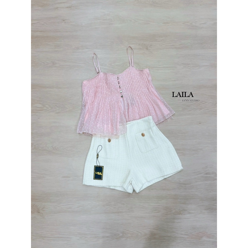 Pink Dot Camisole Set เซ็ตสายเดี่ยว + กางเกง ผ้าทวิต รูปที่ 3