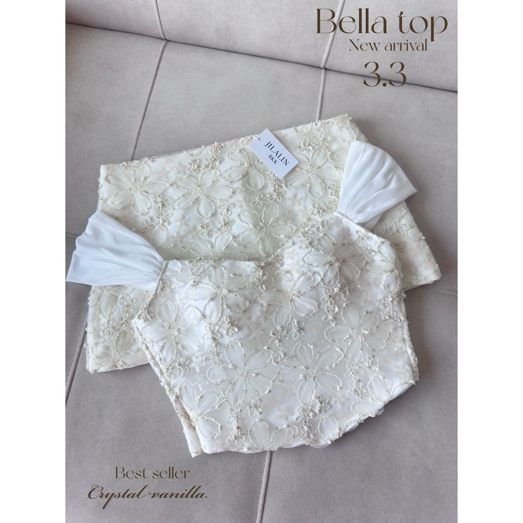 🥂Bell top✨(พร้อมส่ง) เสื้อปาดไหล่ปักเลื่อม ทรงคอร์เซท ผ้าลูกไม้คริสตัล ทรงสวยมาก (790.-) JILALIN.BKK
