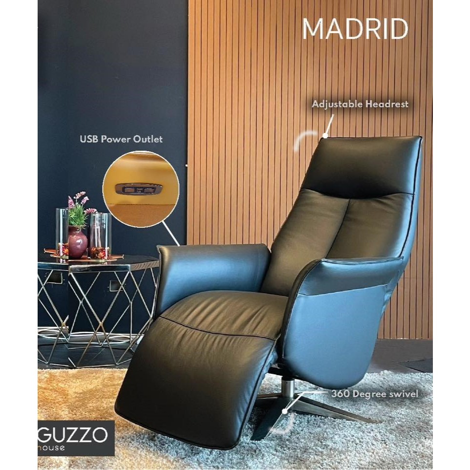GUZZO เก้าอี้รีไคลเน่อร์ (Recliner) ปรับนอนไฟฟ้า หนังแท้ รุ่น MADRID