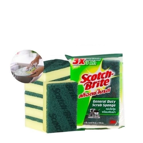 3m สก็อตช์ไบรท์ Scotch Brite ฟองน้ำทำความสะอาด 1แพค มี 4 ชิ้น