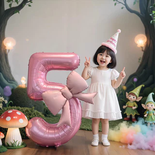 [ส่งด่วน] ลูกโป่งตัวเลขติดโบว์ มีหลายสี ลูกโป่งวันเกิด (291)