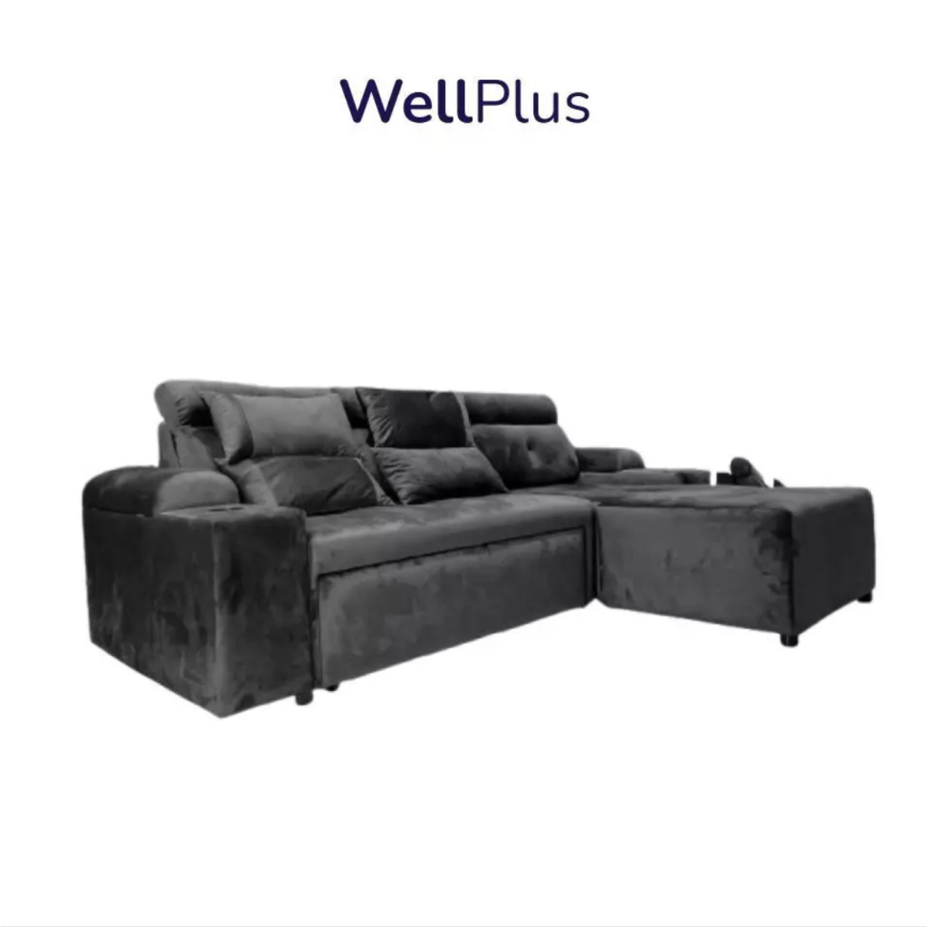 WellPlus โซฟารุ่น OWEN หุ้มผ้ากำมะหยี่ 3ที่นั่ง สปาโก้ ดึงนอนได้ กว้าง 226 x ยาว 172 x สูง 83 cm.