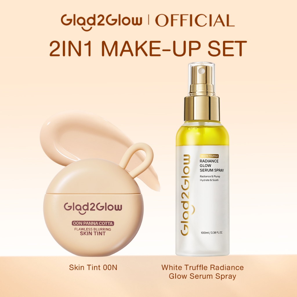 【Make up 2pcs】Glad2Glow  Skin Tint+Spary serum/Powder รองพื้นสวยเปล่งประกาย เรียบร้อยง่ายในครั้งเดียว cushion foundation