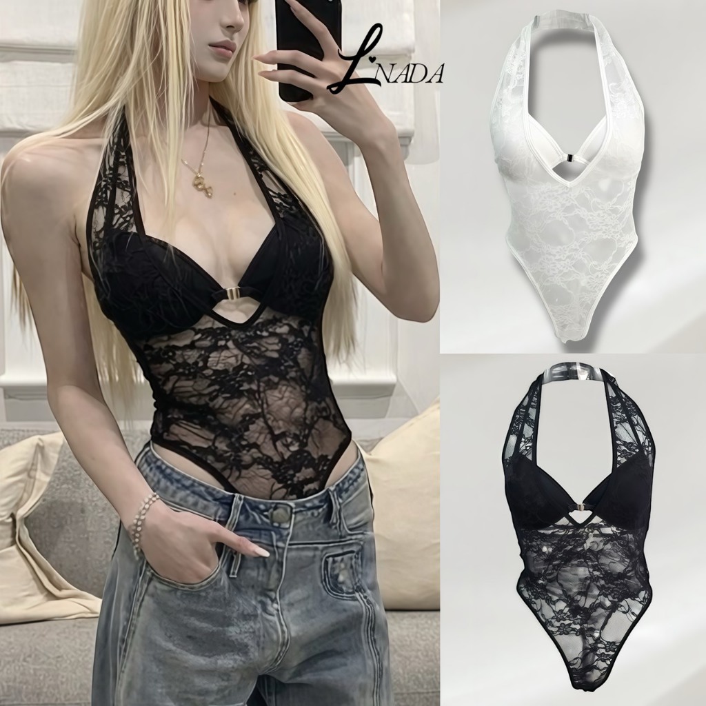 L'nada【พร้อมส่ง】บอดี้สูท+บราทรงเรียบ Double Charm ลูกไม้ซีทรูเบาๆ ดูหวานแต่แอบแซ่บ สายแฟ สายปาร์ตี้ต้องมี (3009+Sets)