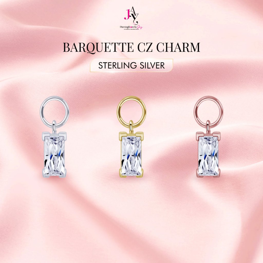 Piercingroom by Jay จี้ Charms สำหรับผิวแพ้ง่าย Barquette CZ Charm เงินแท้ (ราคาต่อชิ้น)