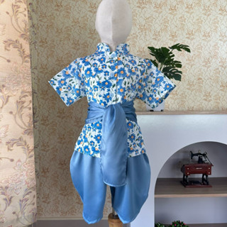 ชุดไทยเด็กชาย ลายดอกสงกรานต์ เสื้อฝ้าย โจงซาร่า