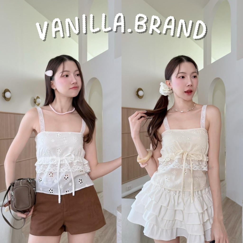 เสื้อสายเดี่ยวผ้ารูดอก แต่งลูกไม้ -ttm / VB0406
