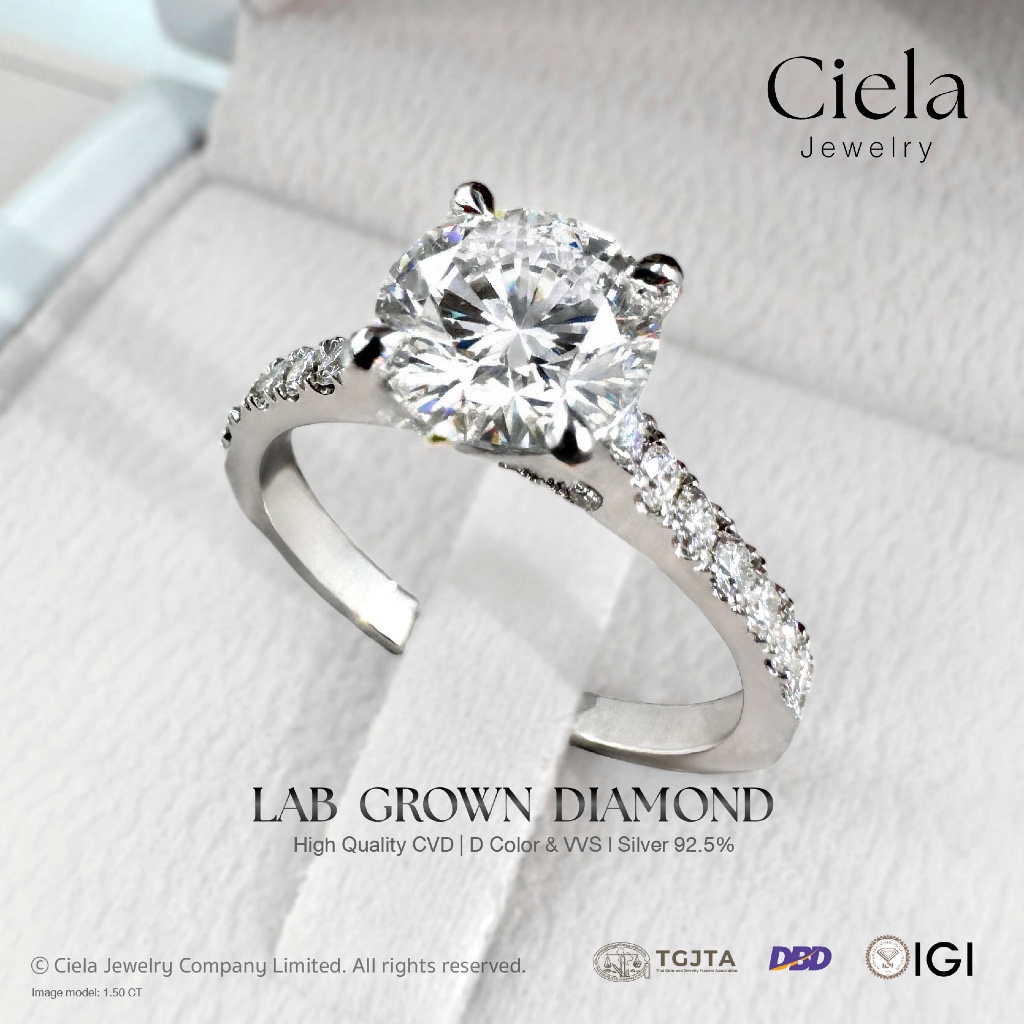 แหวนเพชรชู Fine Cathedral Pavé เพชร Lab Grown (CVD) Cert. IGI น้ำ100 VVS2 Silver 𝐂𝐢𝐞𝐥𝐚 𝐉𝐞𝐰𝐞𝐥𝐫𝐲