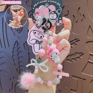 (ลิขสิทธิ์แท้) สายห้อยโทรศัพท์ Sanrio Kuromi / My Melody แบบลูกปัด พวงกุญแจห้อยกระเป๋า พวงกุญแจน่ารัก