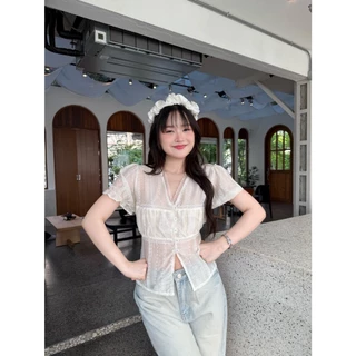 เสื้อแต่งลูกไม้ ผ้าโรซี่พิมพ์ลาย #FF81