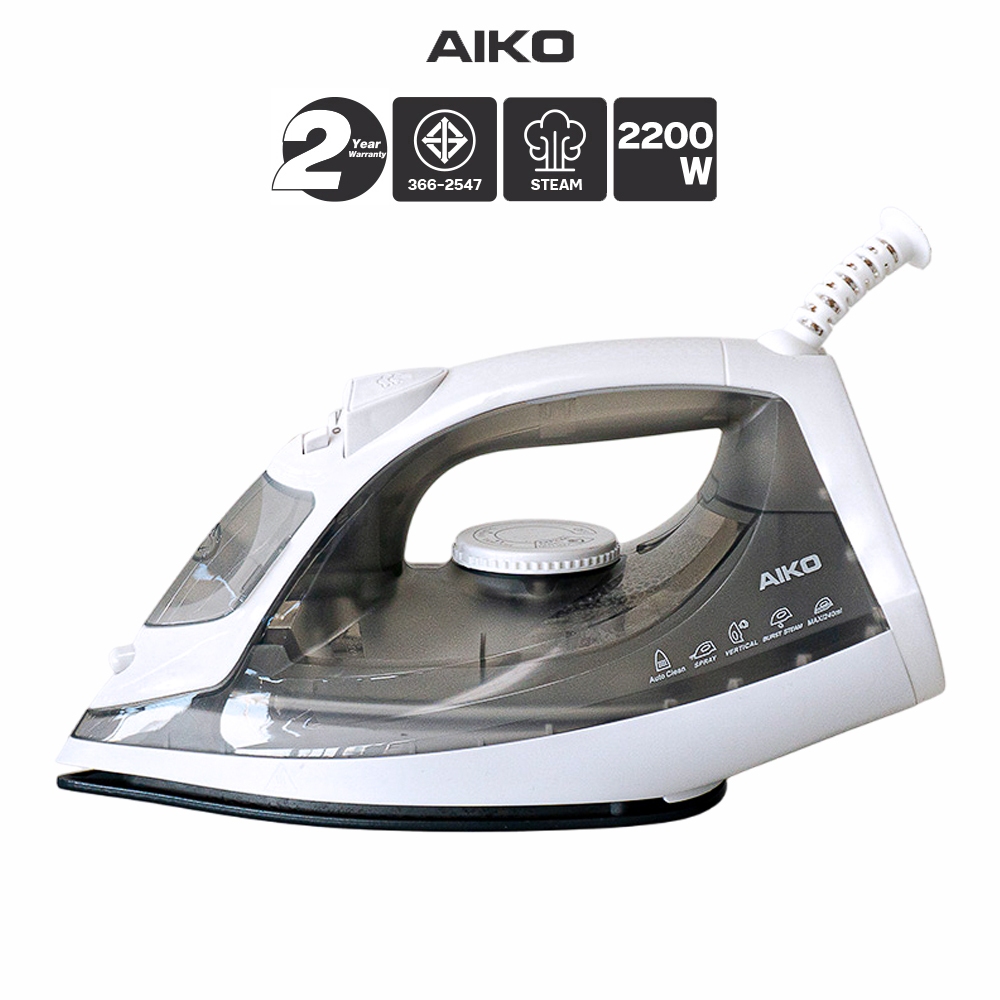 AIKO AK-007A สีเทา-ขาว เตารีดไอน้ำ STEAM IRON Ceramic Soleplate 2200W