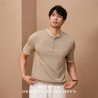 เสื้อแขนสั้นคอเฮนรี เลเยอร์สองชั้นผู้ชาย ทรงฟิตกระชับดูผอม ผ้าแห้งเร็ว ระบายอากาศดี