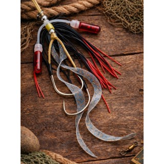 Decoy ชุดเบ็ดคู่พร้อมพู่ยาง สีใสลายดำแดง และกระดิ่งเสียง สำห…