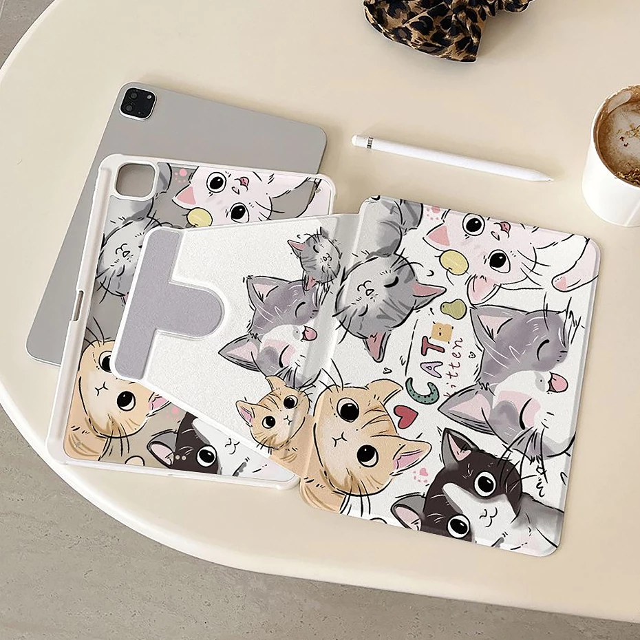 ⭐พร้อมส่ง⭐เคส Samsung Tab S11 S9+ S9FE หมุนได้ 360° ครอบครัวแมว S10+ S10FE S8 มีที่ใส่ปากกา S6 Lite