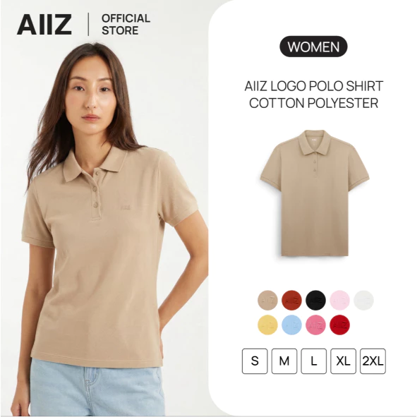 AIIZ เสื้อโปโลผู้หญิงสีพื้นปักโลโก้