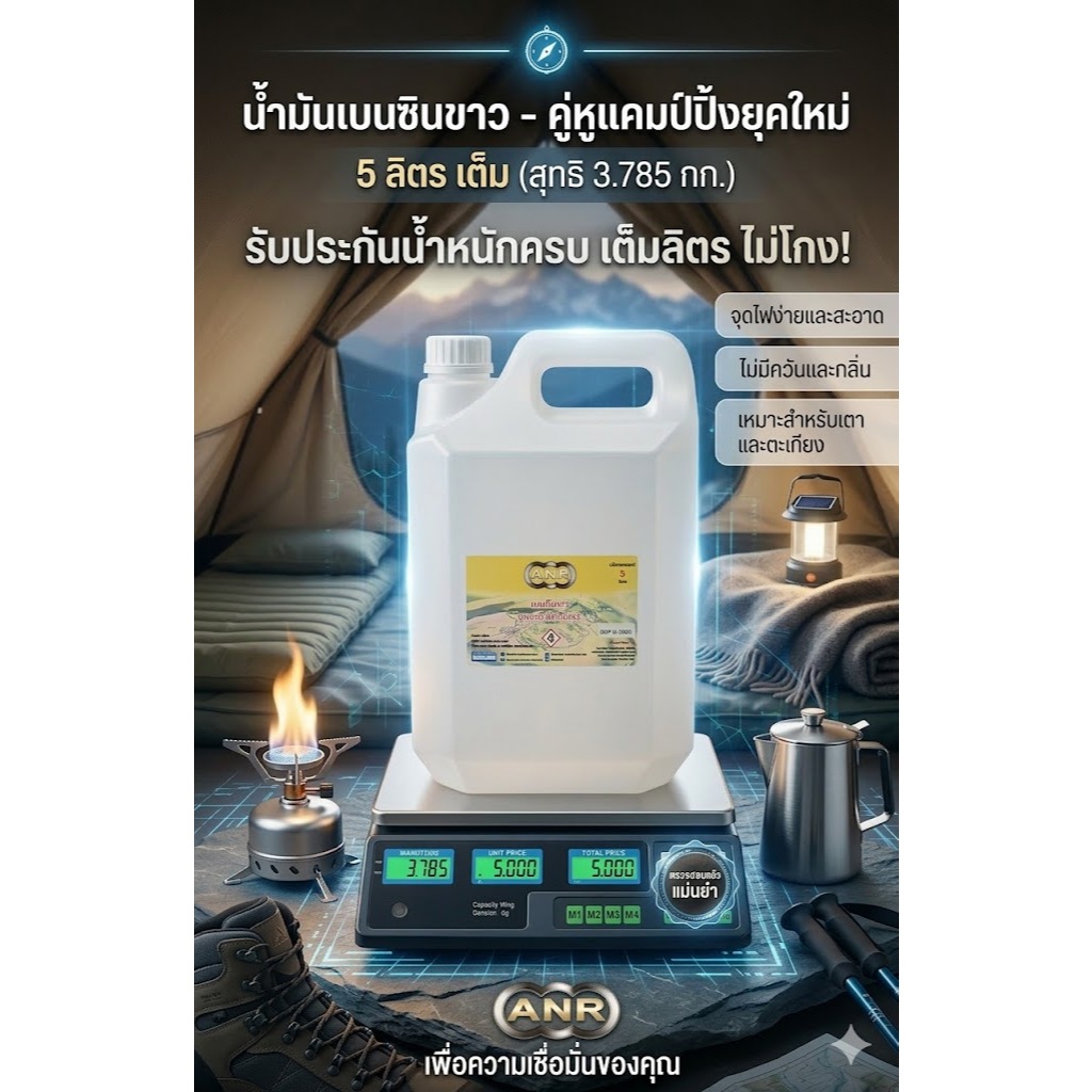 1001 5L. เบนซิลขาว White Benzene Premium ความบริสุทธิ์ 100% ตะเกียงและเตาแคมป์ปิ้ง ตะเกียง coleman  