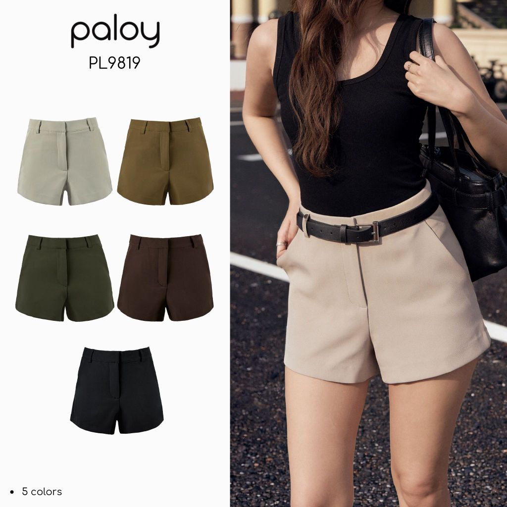 Paloy - PL9819 กางเกงผ้าขาสั้น ด้านหลังกระเป๋าปัก Paloy