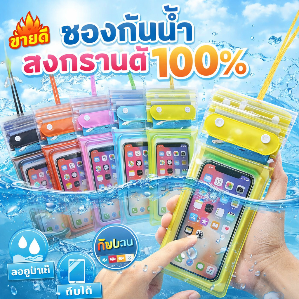 พร้อมส่ง ซองกันน้ำ มือถือ โทรศัพท์ คล้องคอ ทัชสกรีนได้ ล็อค3ชั้น  ซองดำน้ำ สงกรานต์ เคสไอโฟน เคสซัมซุง  iphone samsung