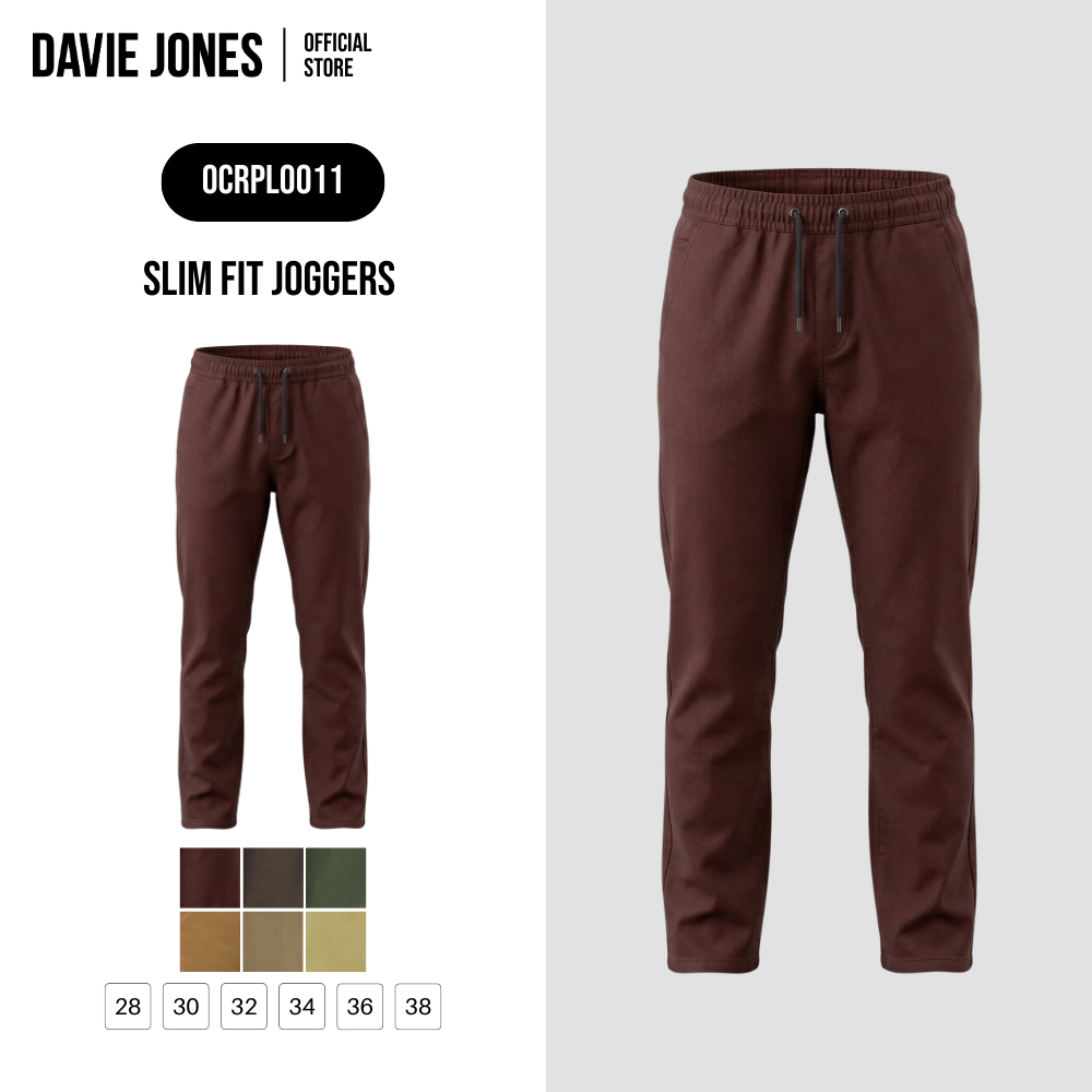 DAVIE JONES [BE FEARLESS] กางเกงจ็อกเกอร์ผู้ชาย Slim Fit Joggers สีน้ำตาลแดง น้ำตาล เขียว กากีเข้ม กากี เหลือง PL0011