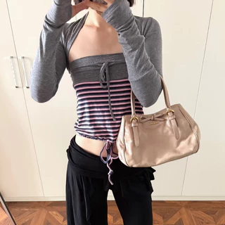 พร้อมส่ง🏷️ชุดสองชิ้น เกาะอกแฟชั่นผู้หญิง+เสื้อคลุมแขนยาว ผูกเชือก สายผูกเอว ผ้าคุณภาพดี ใส่สบาย สไตล์เกาหลี เซ็กซี่เบาๆ