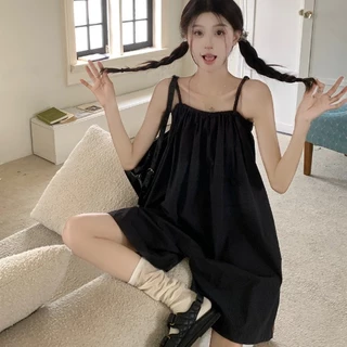 เดรสเอี๊ยมสีดำ สายเดี่ยว สายเสื้อปรับความยาวได้ รอบอกเป็นยางยืด ไซด์ใหญ่ สาวอวบใส่ได้ ชุดไปทะเล #8909