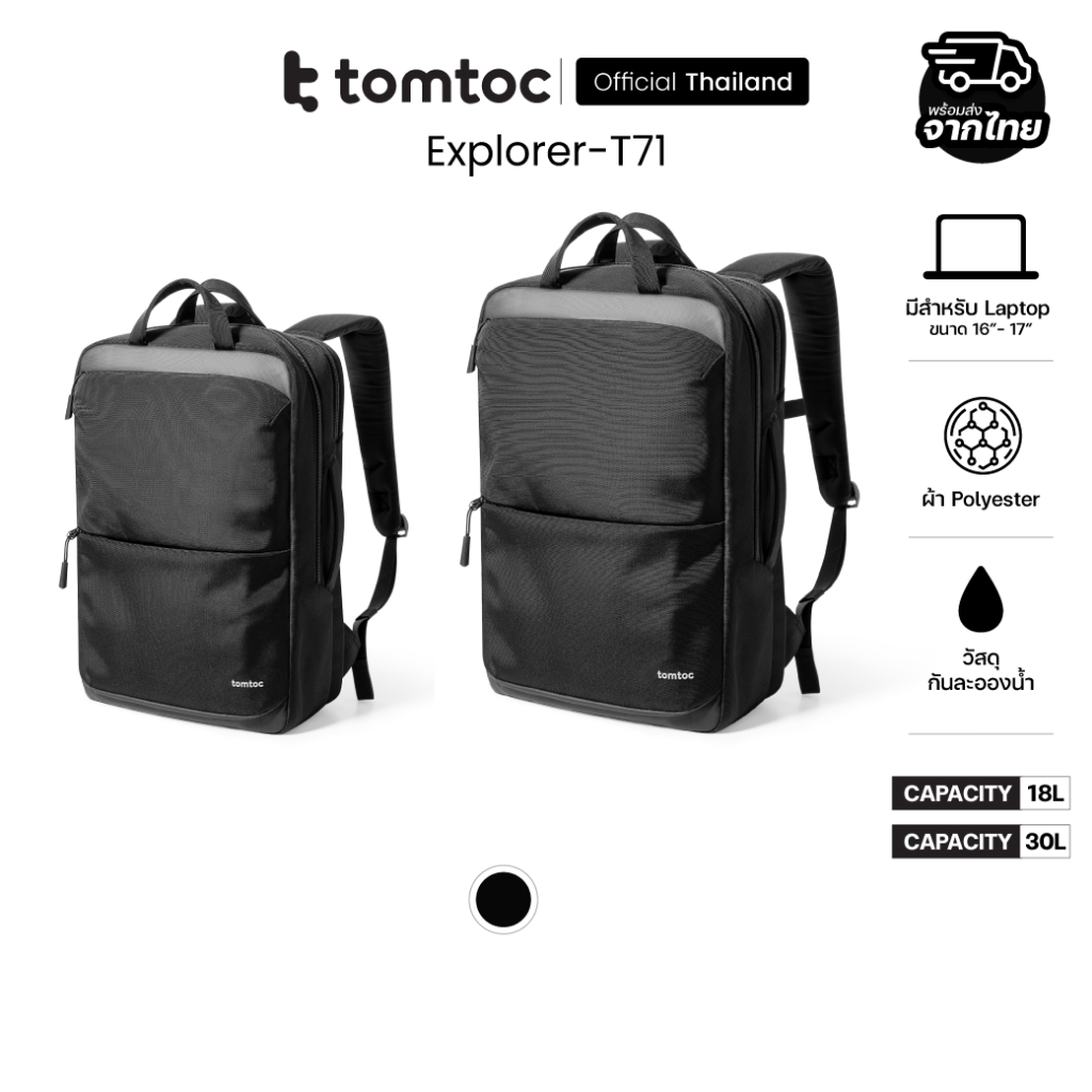 Tomtoc Explorer T71 Laptop Backpack กระเป๋าเป้สะพายหลัง ความจุ 18L / 30L ใส่ Laptop ขนาด 16-17 นิ้ว