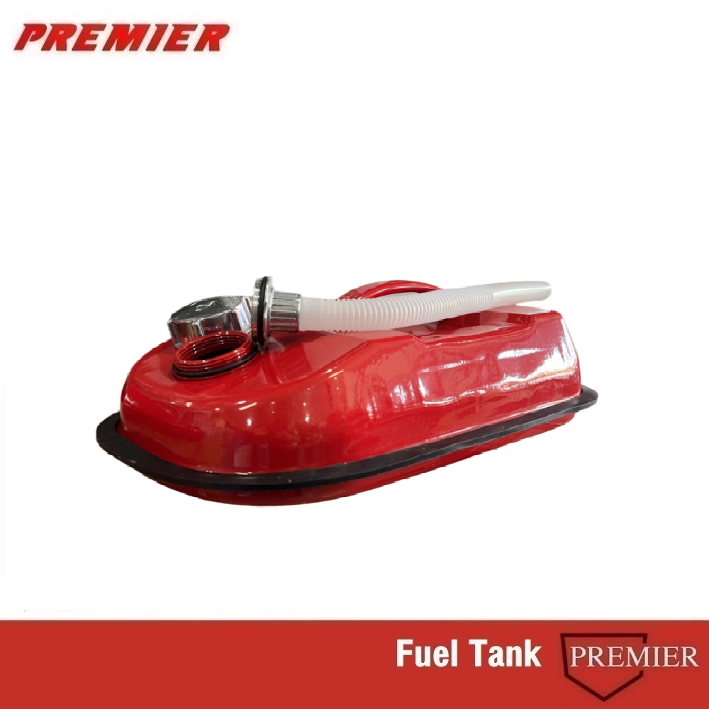5ลิตร ทรงเตี้ย เหล็ก ถังแกลลอนเก็บน้ำมันสำรอง Fuel Tank ถังน้ำมันสีแดง พร้อมท่อเติมน้ำมัน
