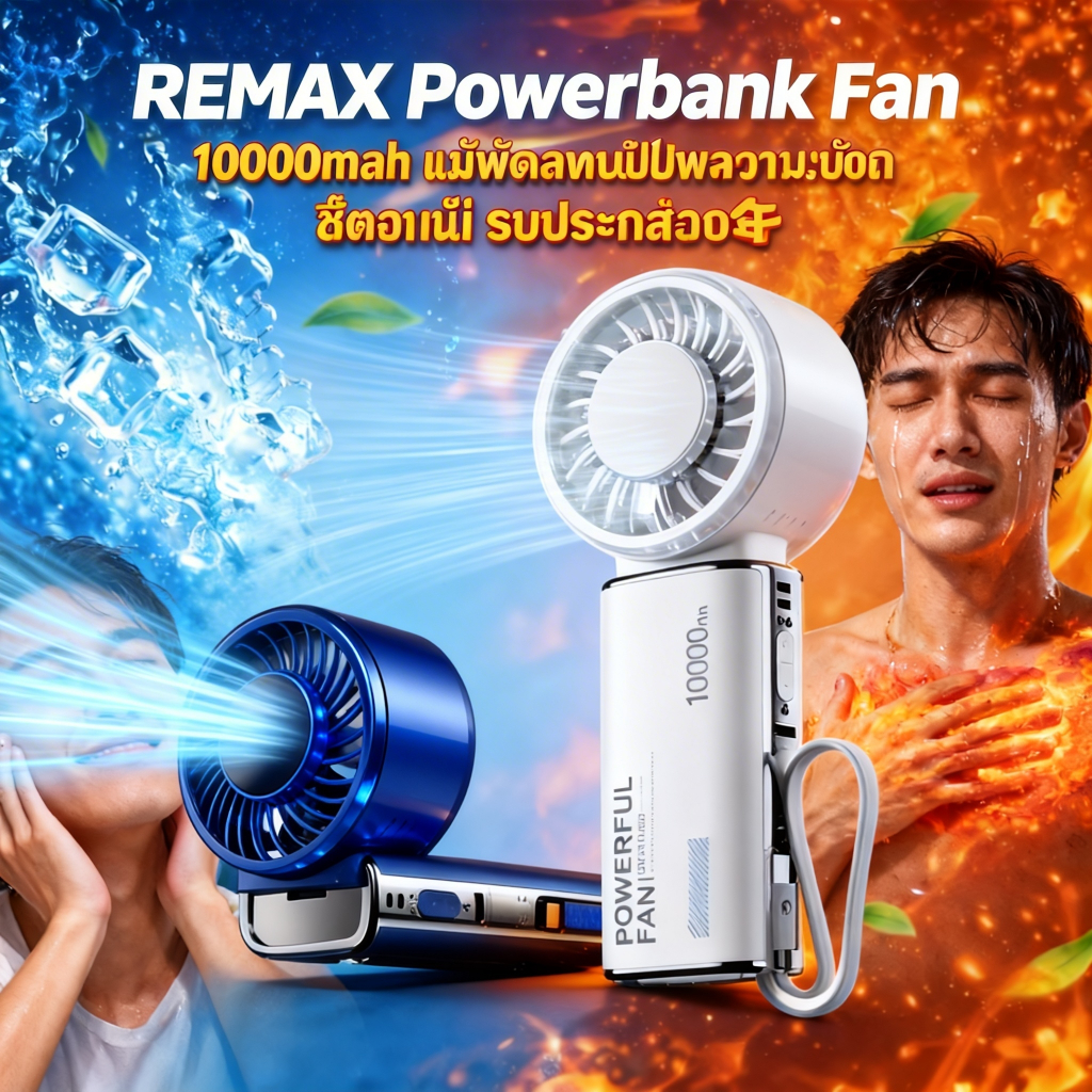 [CCC] REMAX พัดลมขนาดเล็ก แบบพกพา Powerbank 10000mAh พัดลม USB พับได้ พร้อม 5 เกียร์ รับประกัน 2 ปี