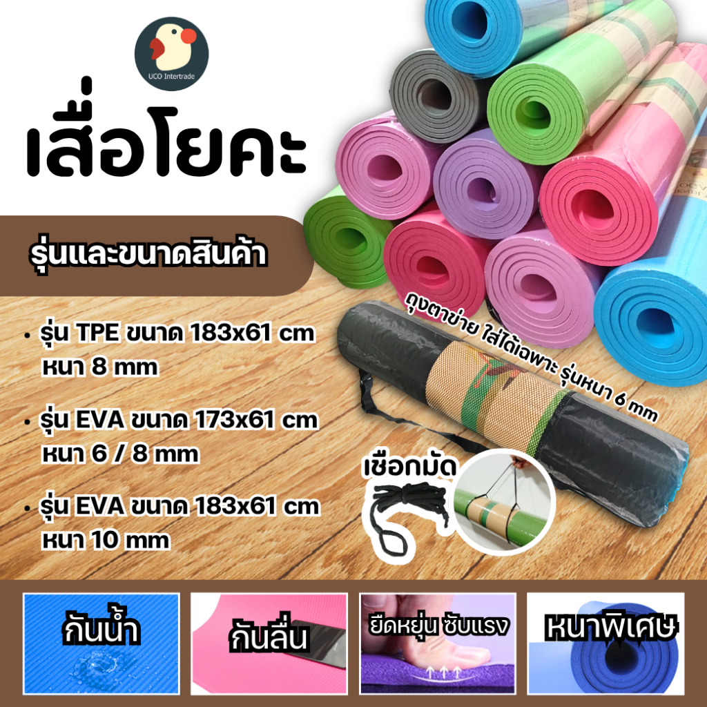 *แถมเชือก/ถุง* เสื่อโยคะ เบาะโยคะ เสื่อฟิตเนส YOGA MAT วัสดุ TPE EVA เกรดAหนา6/8/10มม กันลื่น กระแทก