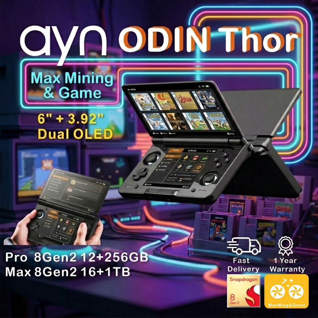AYN Odin Thor Pro 6" 3.92" Dual  OLED Qualcomm Snapdragon 8 Gen 2  Adreno 740 LPDDR5x Ram USF 4.0 Re