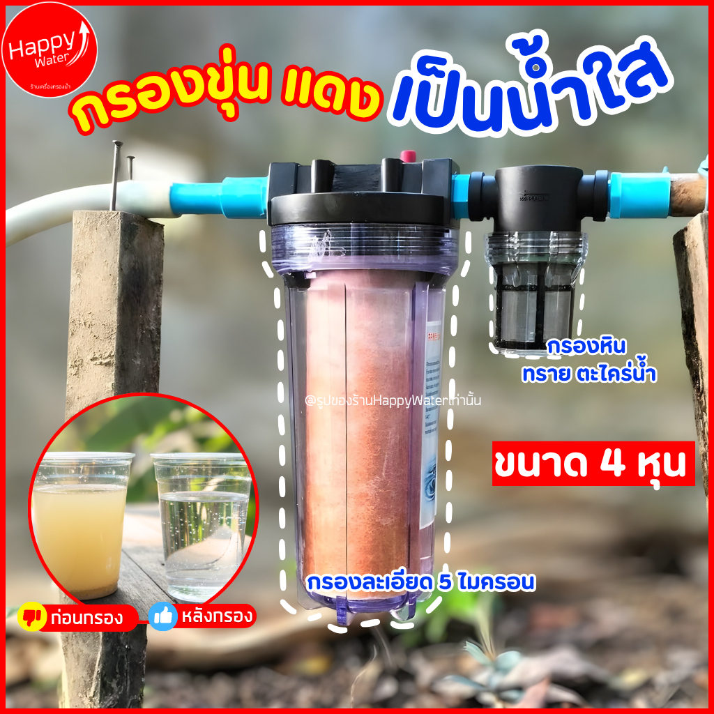 กรองน้ำขุ่น💥 กระบอกกรองน้ำ กรองน้ำใช้ น้ำแดงกลับมาใส เกลียวทองเหลือง 4หุน ดักตะกอน ทราย ประปา บาดาล