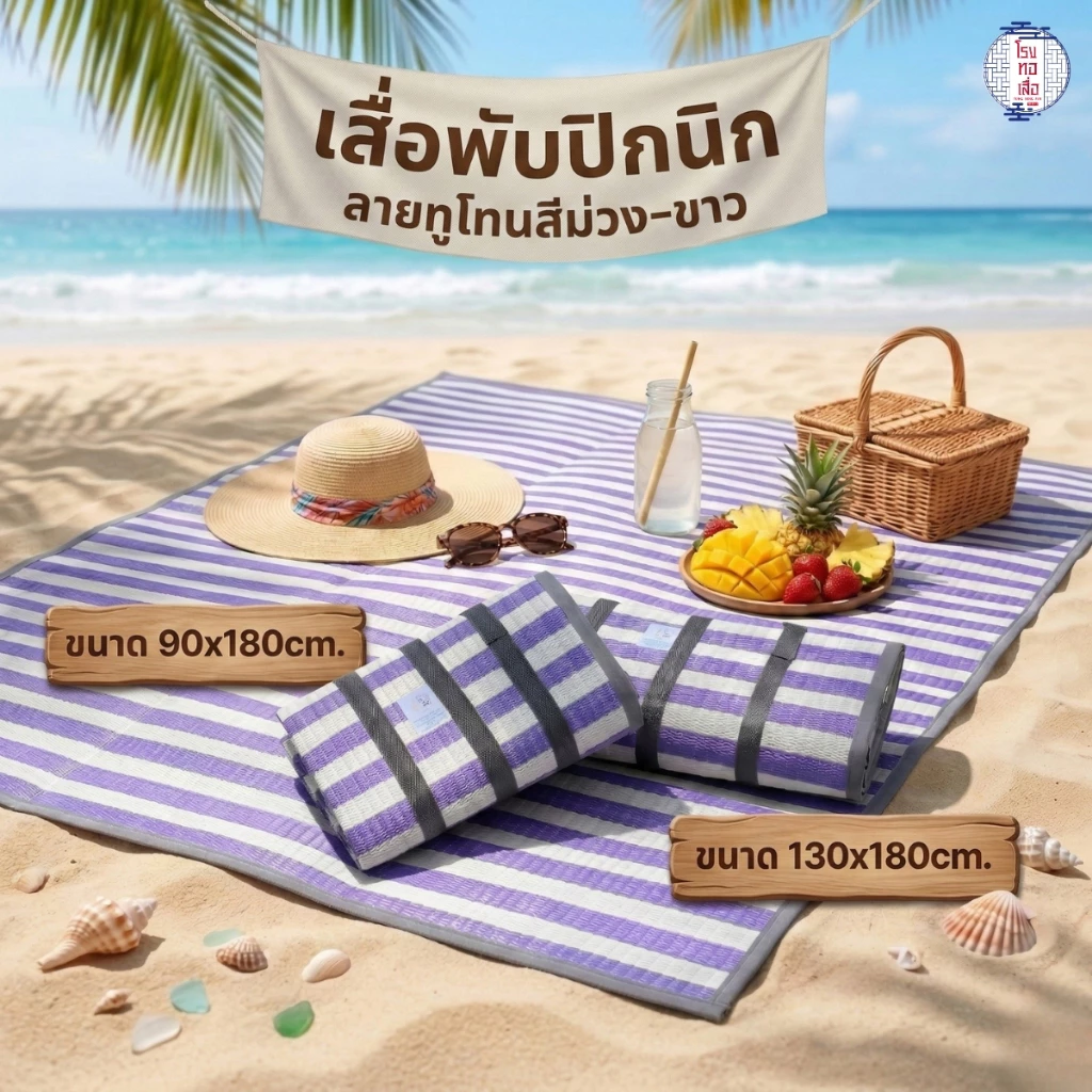 เสื่อปิกนิก ลายทูโทนสีม่วงใหม่ล่าสุด พกพาสะดวก ดีไซน์โดดเด่น สายแฟต้องมี! (มี 2 ขนาดให้เลือก) - AMIGO MAT