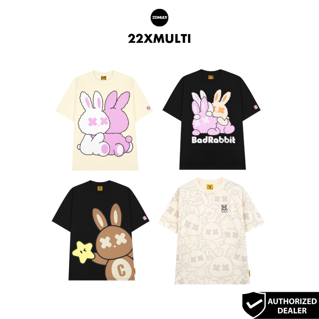 BADRABBIT - RABBIT CUDDLE TEE/ PLAYFULL RABBIT TEE/ STAR CATCHER TEE/ CREAM RABBIT FAMILY TEE