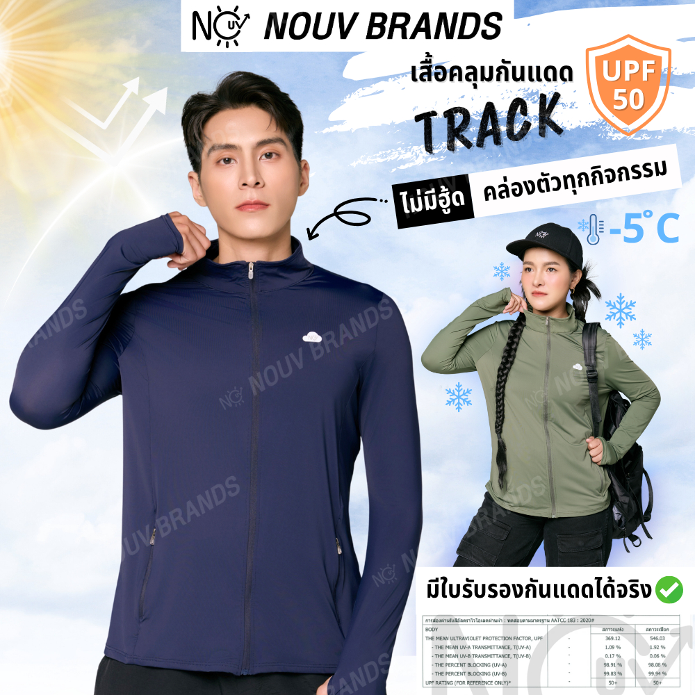 เสื้อคุลมกันยูวี [Track] เสื้อแขนยาวกันแดด รุ่นไม่มีฮู้ด ผ้าเย็น กันUV UPF50 NOUV BRANDS