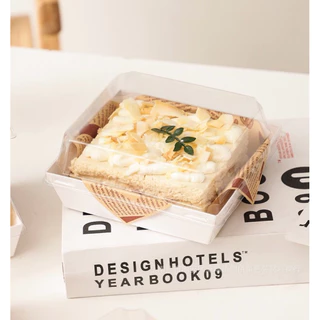 [แพ็ค 50 ชุด] กล่องเค้ก กล่องเบเกอรี่ กล่องแซนด์วิช กล่องสี่เหลี่ยม ฝาพลาสติกใส PET วัสดุ Foodgrade