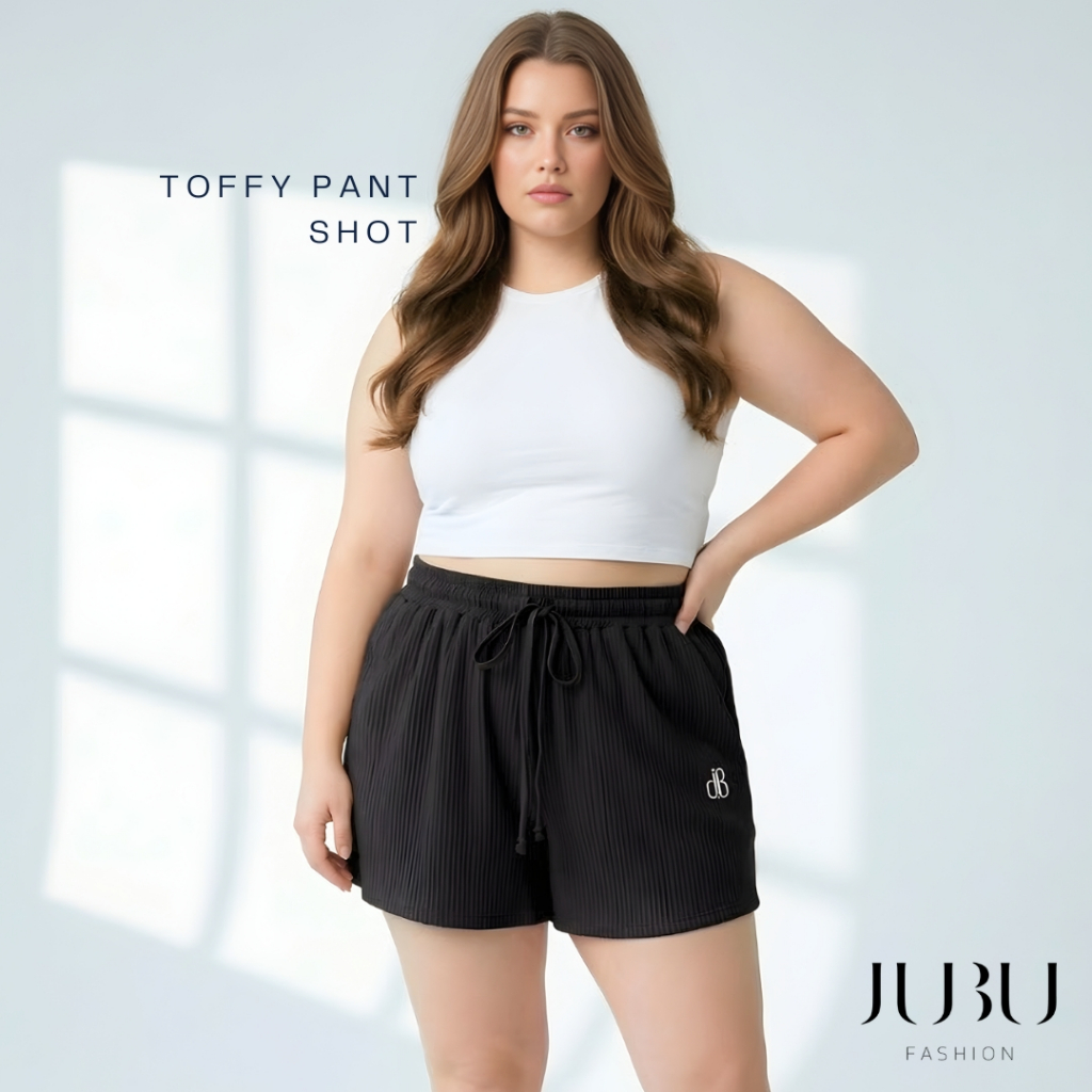 JUBUFASHION กางเกงขาสั้นสาวอวบ เอวยางยืด มีกระเป๋าล้วง2ข้าง ผ้าท็อฟฟี่ เอว28-40นิ้ว พร้อมส่ง#588
