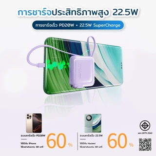 ［มี CCC&มอก.］PowerBank 20000mAh พร้อมระบบชาร์จเร็ว PD 22.5W และปลั๊กไฟ AC แบบพับได้