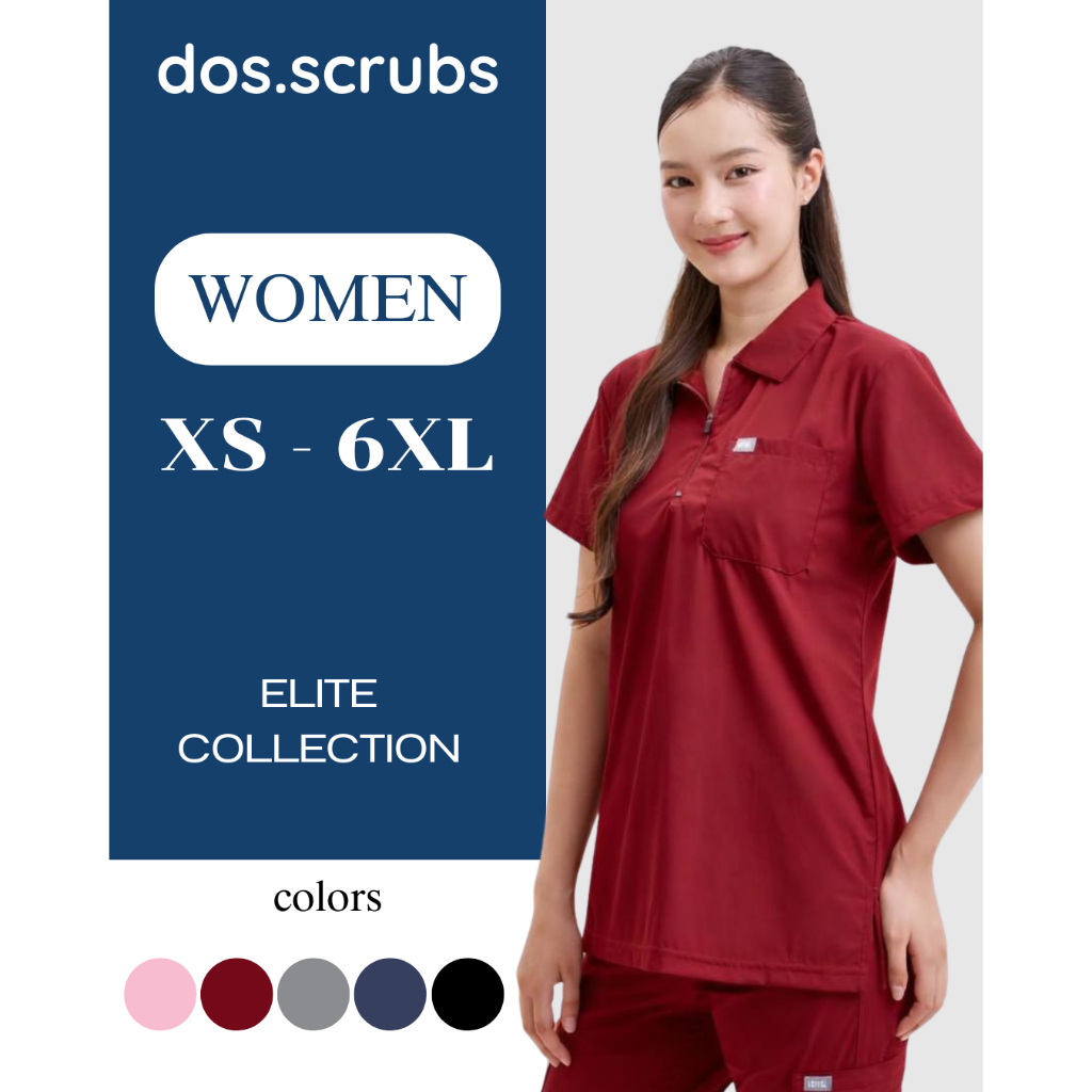 dos.scrubs รุ่น Elite – ทรงผู้หญิง (Size XS – 6XL) ชุดสครับแพทย์ ชุดแพทย์ ทรงสวย ยืดหยุ่นสูง สะท้อนน้ำ – โปรปัง