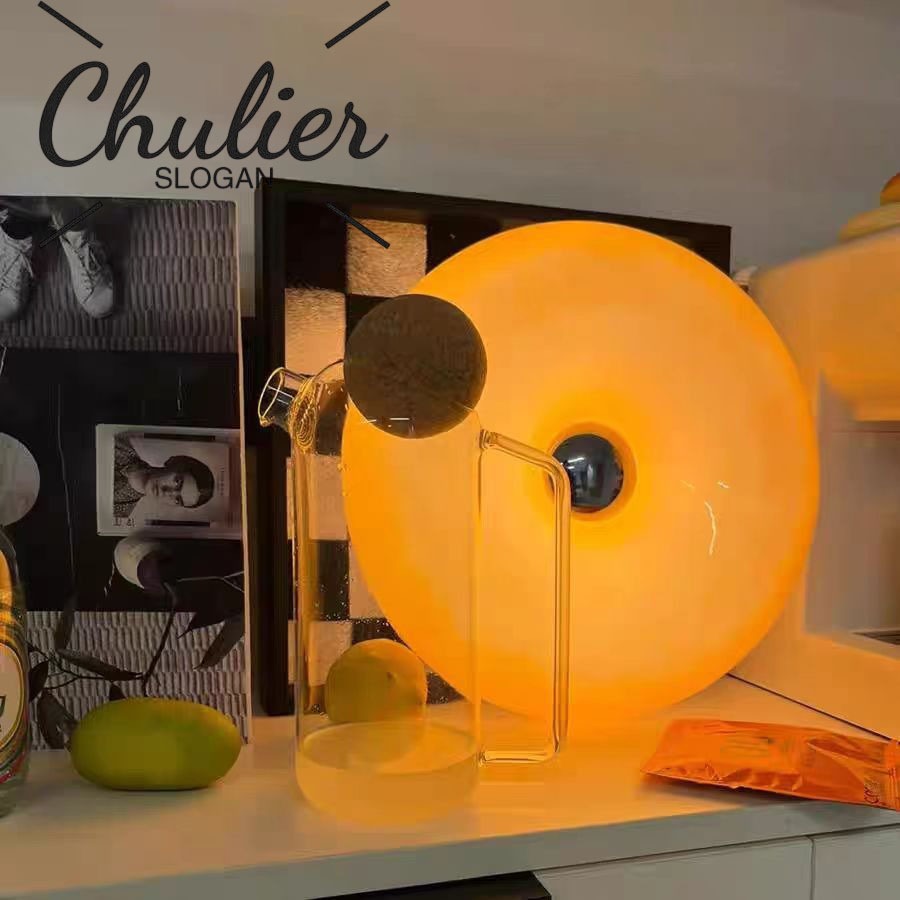 สไตล์นอร์ดิก LED ในสไตล์โดนัทโคมไฟติดผนังห้องนอนตกแต่งสัมผัสโคมไฟตั้งโต๊ะกระจกสีส้มโคมไฟข้างเตียง