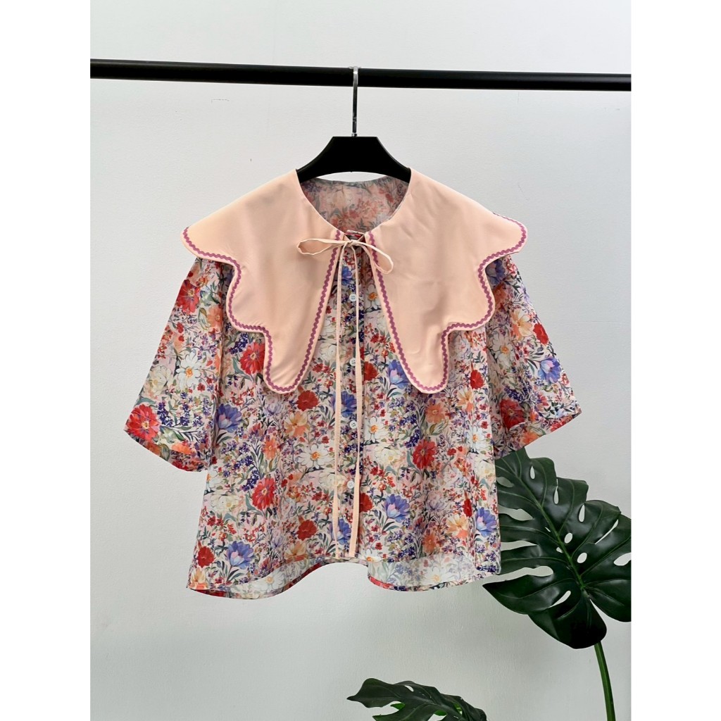 ป้าย CHOEGO เสื้อครอปผ้าคอตตอนพิมพ์ลายดอก อก 50 นิ้ว ยาว 22 นิ้ว