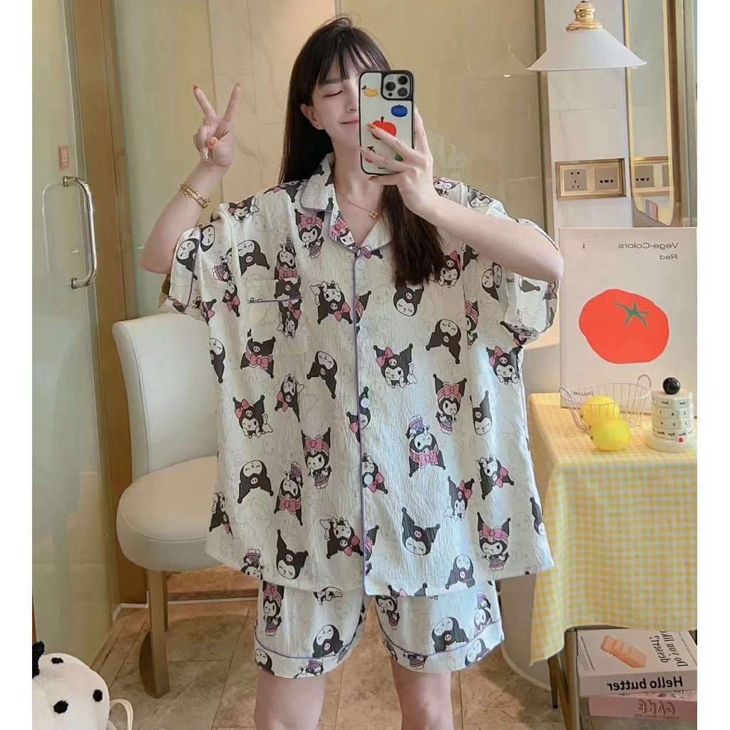 ชุดนอนผ้าไหมญี่ปุ่น แขนสั้น ขาสั้น ไซค์ใหญ่ 6xl อก54 แบรนด์Bee