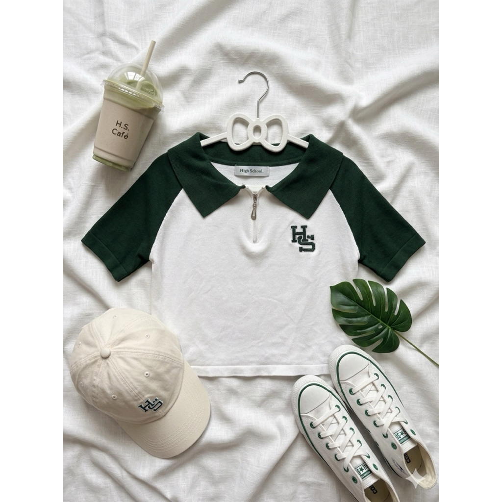 เสื้อครอปคอปก💚เสื้อครอปน่ารัก👒เสื้อครอปใส่ไปคาเฟ่☕️ป้าย Hight school