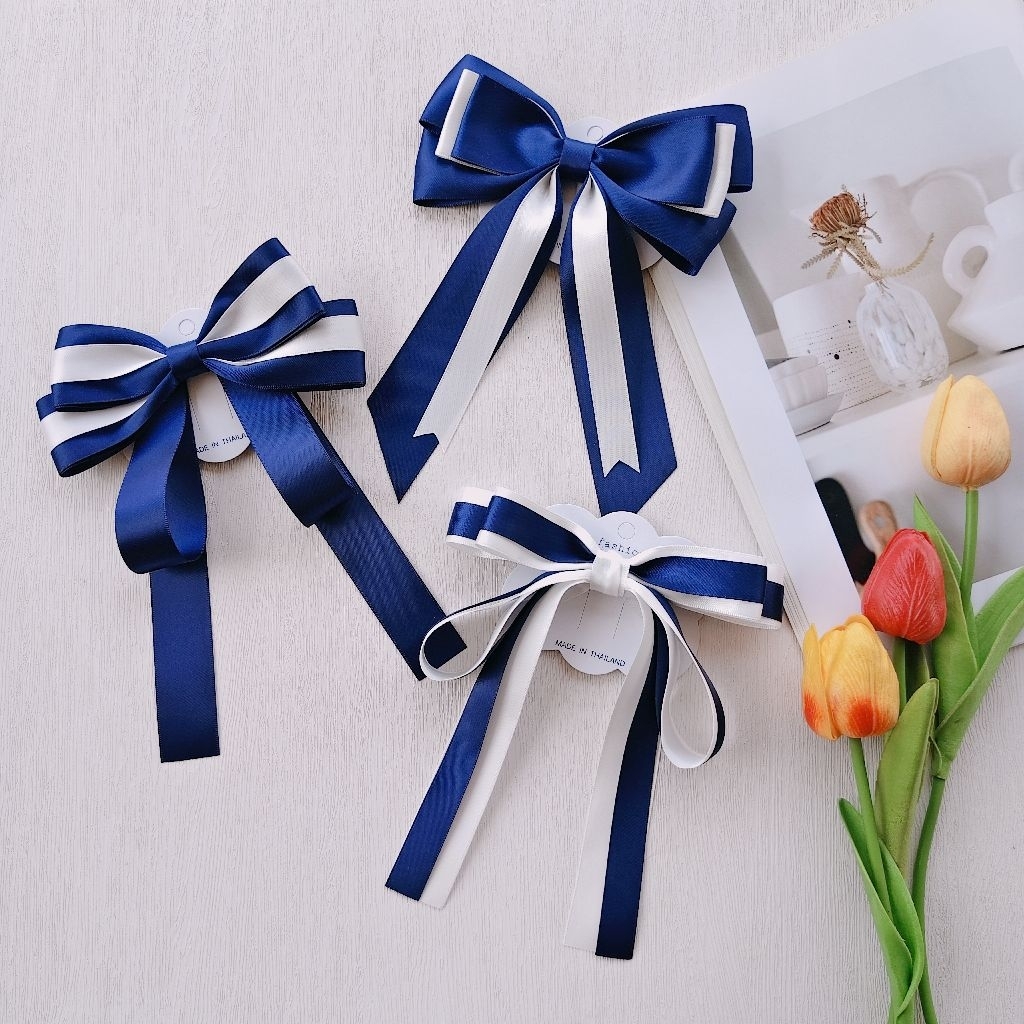 โบว์ใหญ่💙นักเรียนโทนสีกรม-ขาว(ราคา/1ชิ้น)