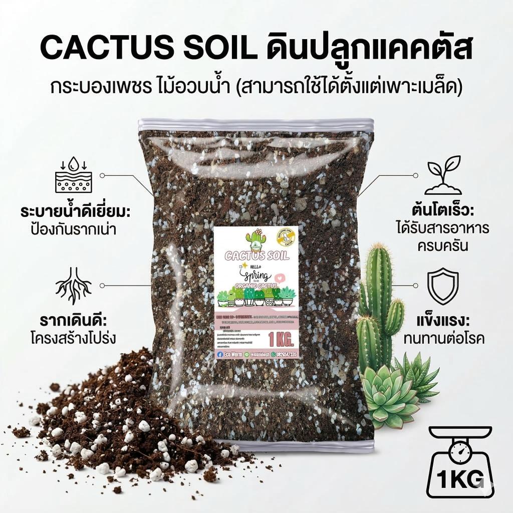 CACTUS SOIL (1KG/3.5L.) ค่าส่งถูก ดินปลูกแคคตัส Porous 🌵กระบองเพชร🌵 ไม้อวบน้ำ ใช้ได้ตั้งแต่เพาะเมล็ด