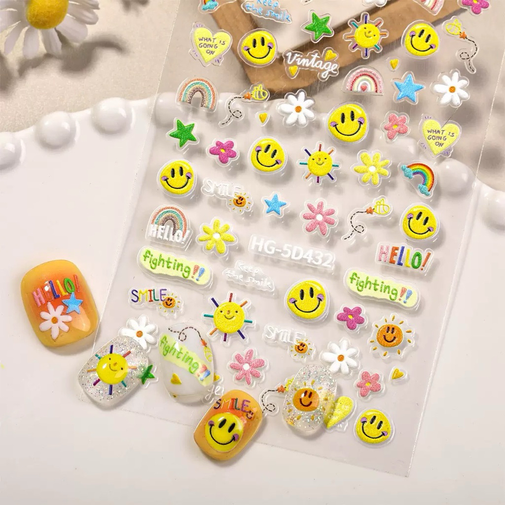 สติ๊กเกอร์ดอกไม้ ดอกทานตะวัน หน้ายิ้มลายนูน ติดเล็บ🌻😊