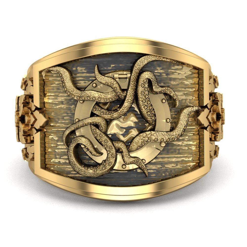 หวนทองเหลืองลายปลาหมึก Octopus Ring สไตล์วินเทจ (Br734)