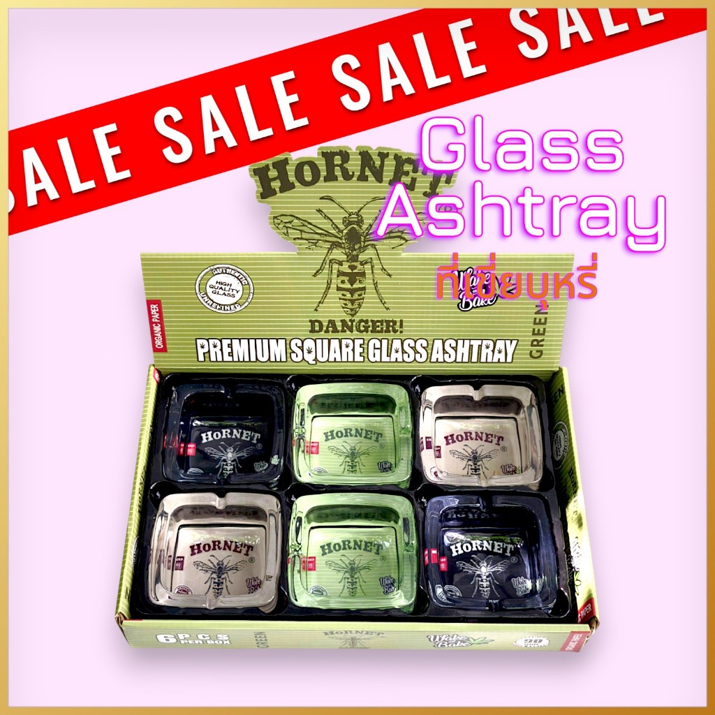 Glass Ashtray Set - ที่เขี่ยบุหรี่แก้วพิมพ์ลายตัวตลก Joker สีสันสดใส เนื้อแก้วหนาพรีเมียม (เซต 6 ชิ้น)
